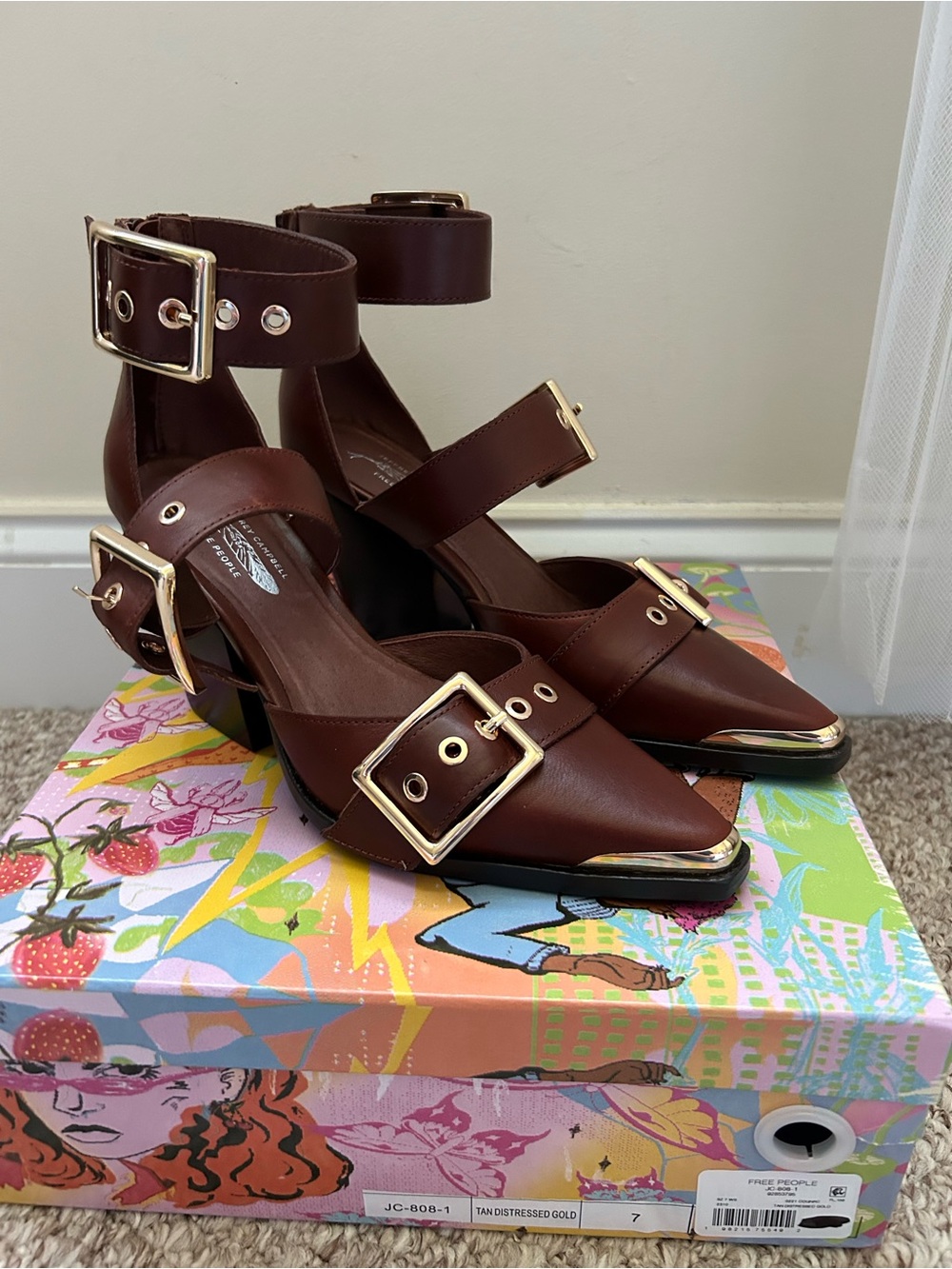 Free People NWT Jeffrey Campbell Hendrix Hills Leather Cognac Brown Shoes size 9